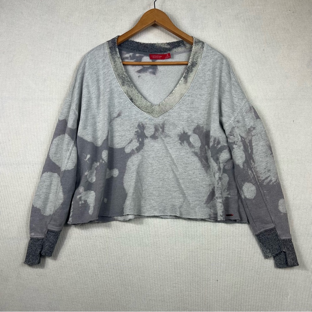 n:PHILANTHROPY Aries Women's Distressed Tie-Dye Print V-Neck Sweatshirt  MEDIUM - Picture 2 of 10